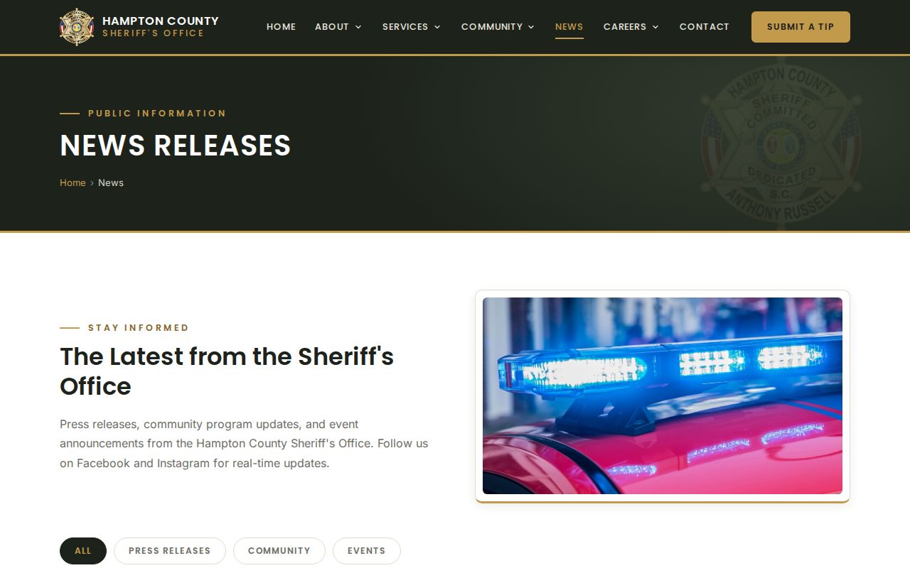 Hampton County official arrest news and booking record source